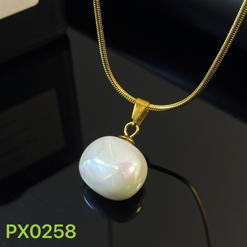 Set Pindmi: Colier și cercei din oțel inoxidabil, pandant din perlă sidef, lanț șarpe, pentru femei