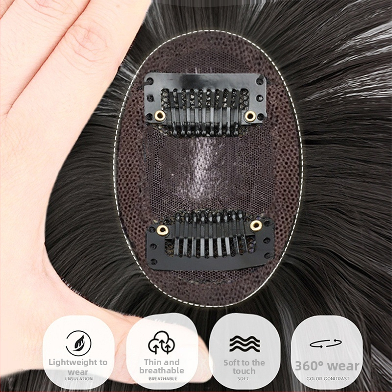 Franču stila malas plaukų pievienojums, plānas neredzamas gaisīgās bangs, maisījums no īstiem matiem, daļēji rokdarbs, piešķir apjomu vainaga zonai