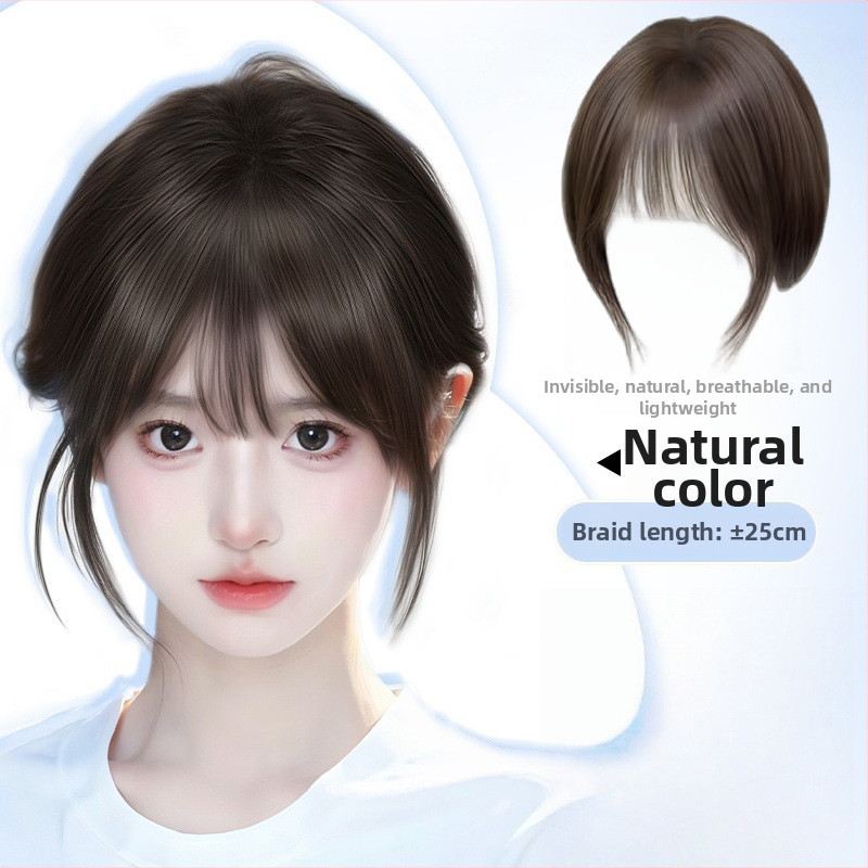 Franču stila malas plaukų pievienojums, plānas neredzamas gaisīgās bangs, maisījums no īstiem matiem, daļēji rokdarbs, piešķir apjomu vainaga zonai