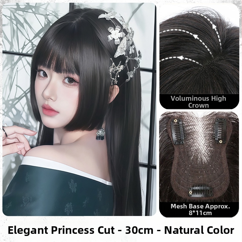 Princeses griezuma bangs parūka sievietēm, modelis Zf-d59, mati no maisījuma zīda, daļēji roku šuvuma, pūkaina augšdaļa, bezšuvju bangs