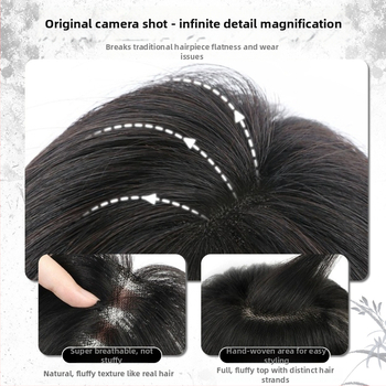 Princese griezuma bangs parūka, daļēji rokām austā, sajaukta zīda matu šķiedra, modelis Zf-d59, augšējais apjoms, dabiskā piere