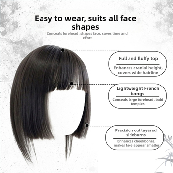 Princese griezuma bangs parūka, daļēji rokām austā, sajaukta zīda matu šķiedra, modelis Zf-d59, augšējais apjoms, dabiskā piere