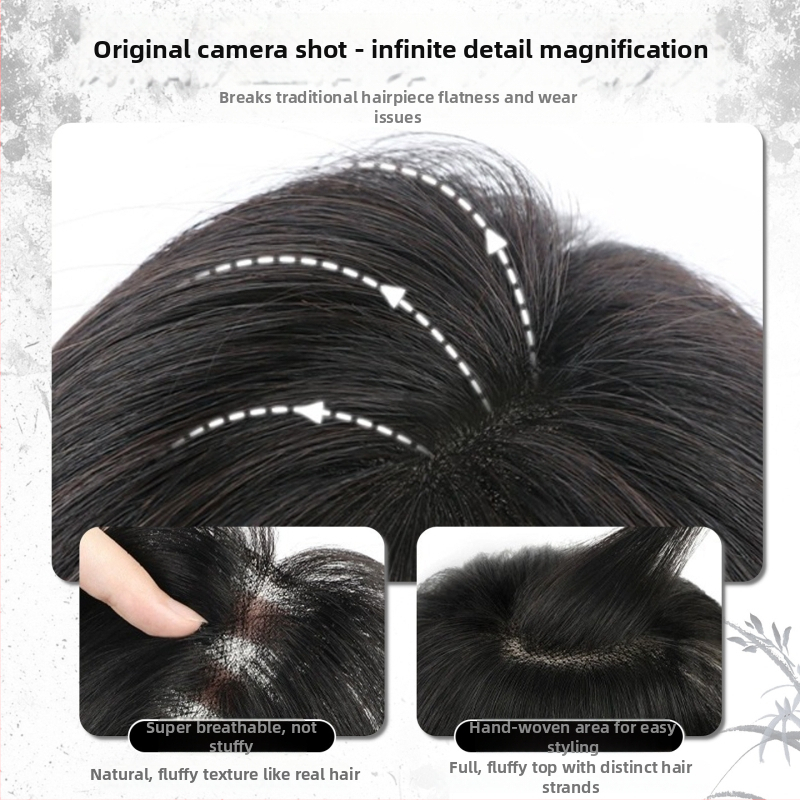 Princese griezuma bangs parūka, daļēji rokām austā, sajaukta zīda matu šķiedra, modelis Zf-d59, augšējais apjoms, dabiskā piere