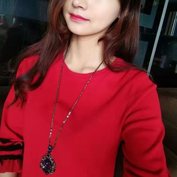 Ilga kaklo grandinė su lašinio formos pakabuku, gyvatės grandine, lydinys, ilgis 81 cm+