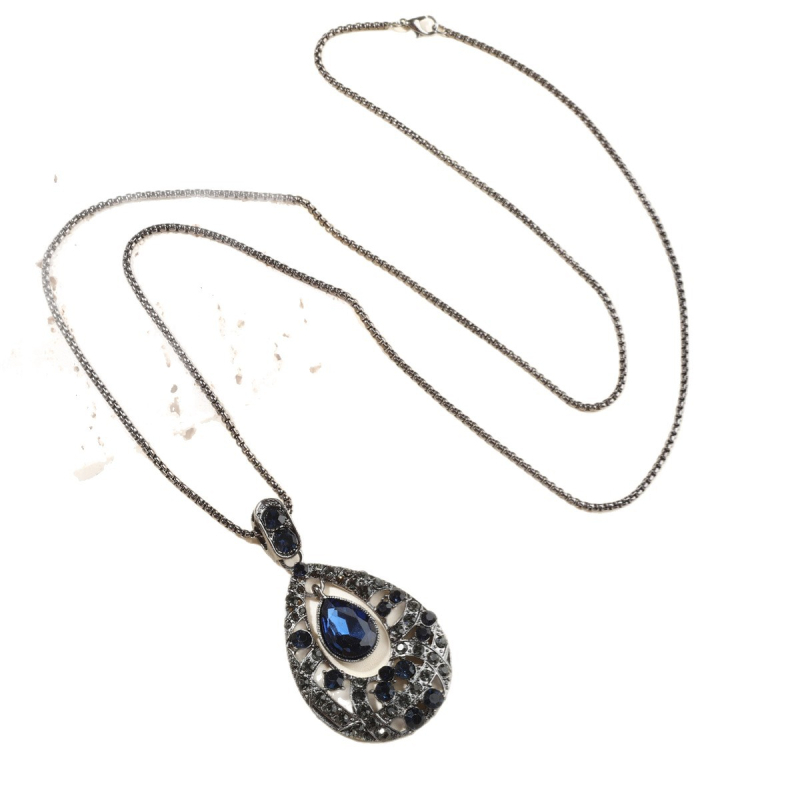 Ilga kaklo grandinė su lašinio formos pakabuku, gyvatės grandine, lydinys, ilgis 81 cm+