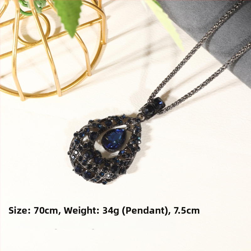 Ilga kaklo grandinė su lašinio formos pakabuku, gyvatės grandine, lydinys, ilgis 81 cm+