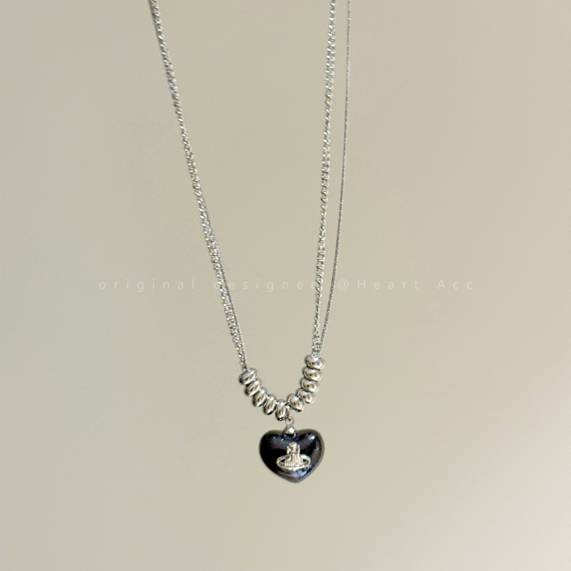 Колие със сърцевидни мъниста, многослойно, клавикуларна верижка, метална висулка, смесени материали, пасторален стил