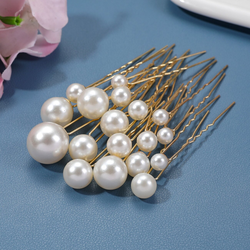 Pärlidega juukseklips U-kujuline – minimalistlik disain, pulmade aksessuaar, Carol bränd