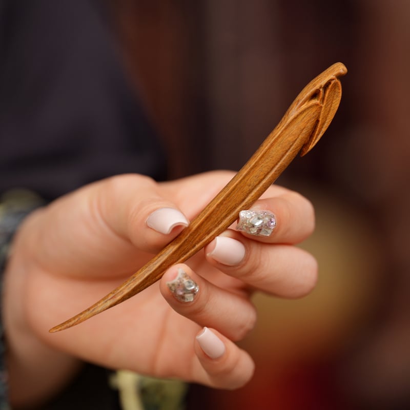 Clip de păr din lemn, stil chinezesc, design cu frunză de bambus, ambalaj în vrac, lansat în 2025