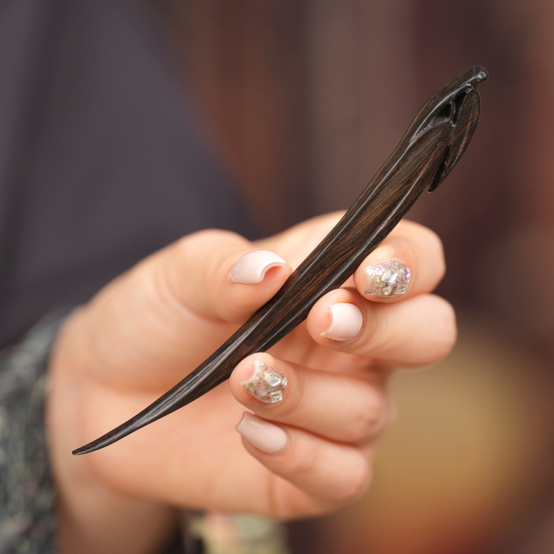 Clip de păr din lemn, stil chinezesc, design cu frunză de bambus, ambalaj în vrac, lansat în 2025