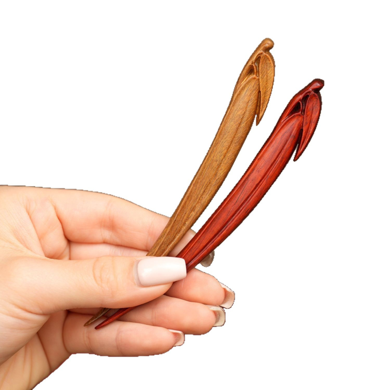 Clip de păr din lemn, stil chinezesc, design cu frunză de bambus, ambalaj în vrac, lansat în 2025