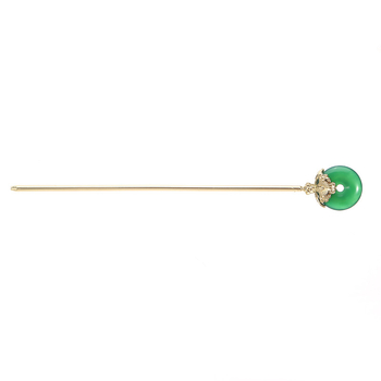 Guofeng spona do vlasov s motívom Plum Blossom a Ping An - meďové telo, biely achát, imitácia zlata 14K