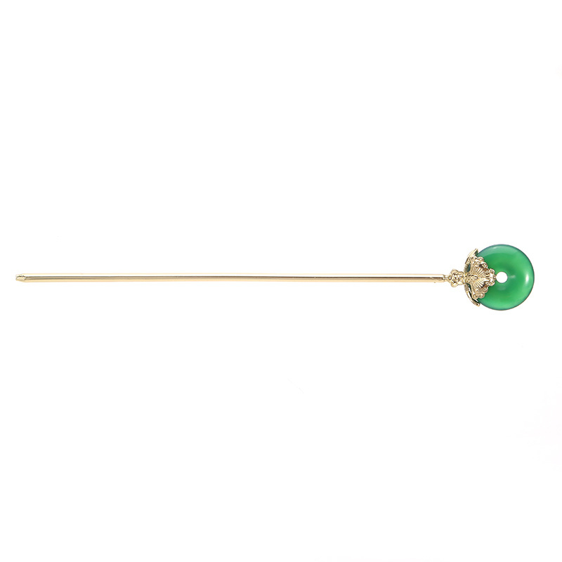 Guofeng spona do vlasov s motívom Plum Blossom a Ping An - meďové telo, biely achát, imitácia zlata 14K