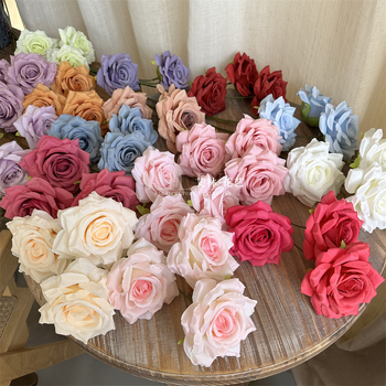 Изкуствени рози от коприна, триглави, без листа, за сватбено и домашно оформление