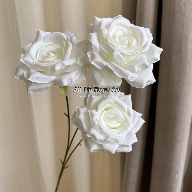 Изкуствени рози от коприна, триглави, без листа, за сватбено и домашно оформление