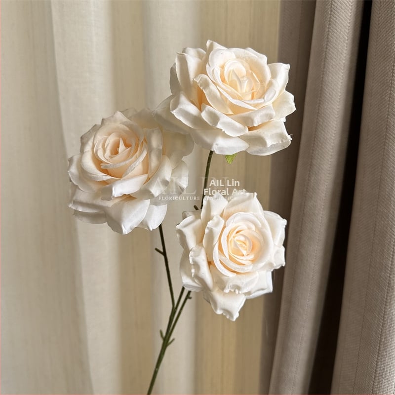 Изкуствени рози от коприна, триглави, без листа, за сватбено и домашно оформление