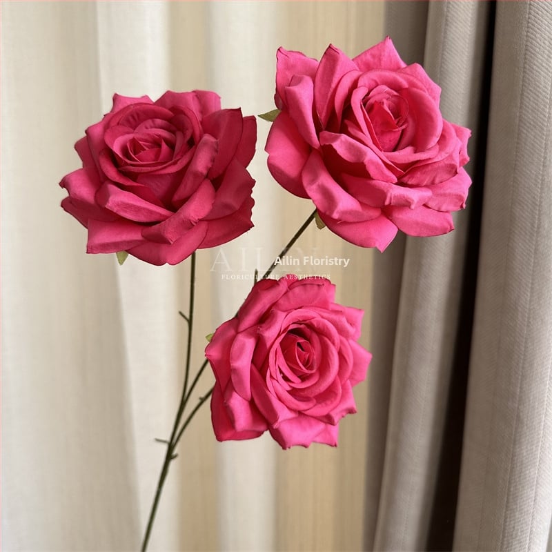 Изкуствени рози от коприна, триглави, без листа, за сватбено и домашно оформление