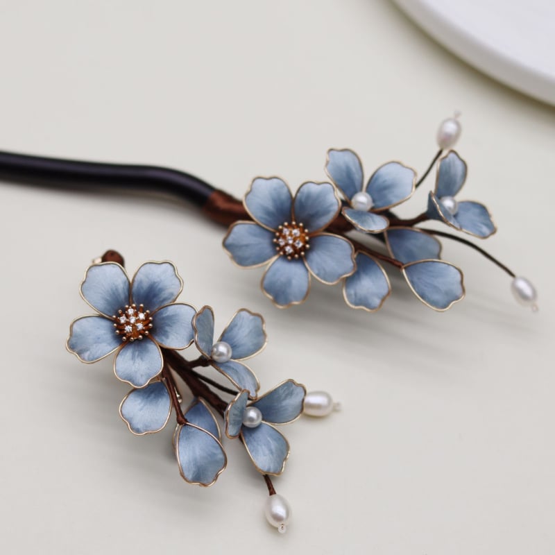 Clip de păr cu floare de mătase – Stil retro Hanfu, clips în formă de floare, lansare vară 2025