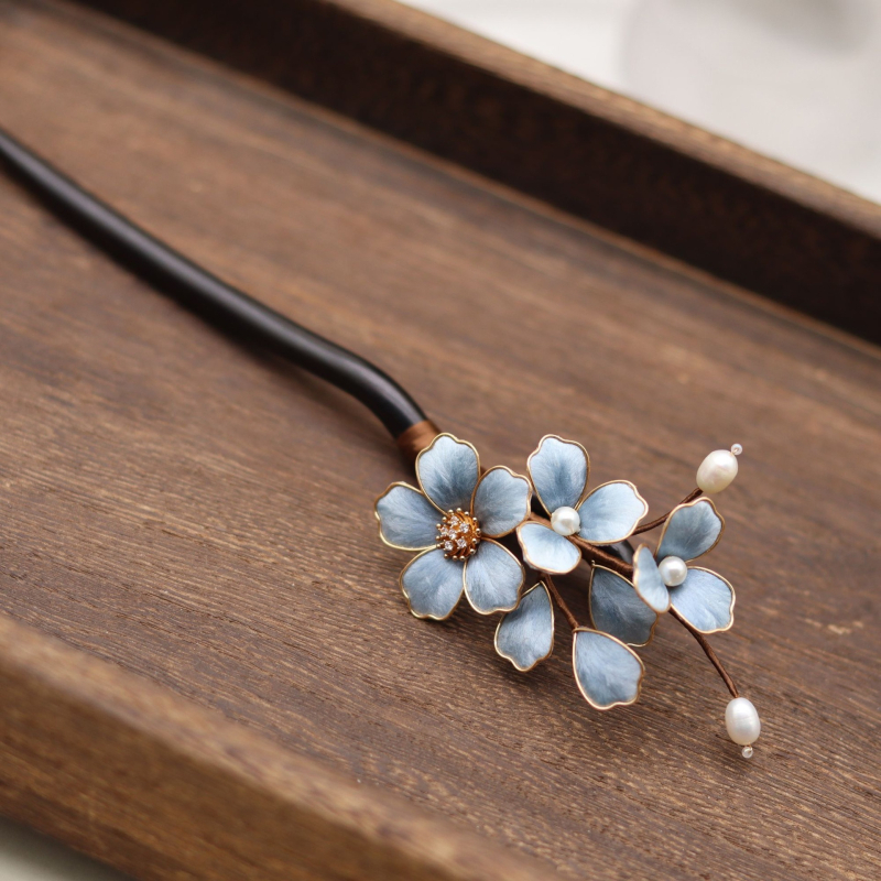 Clip de păr cu floare de mătase – Stil retro Hanfu, clips în formă de floare, lansare vară 2025
