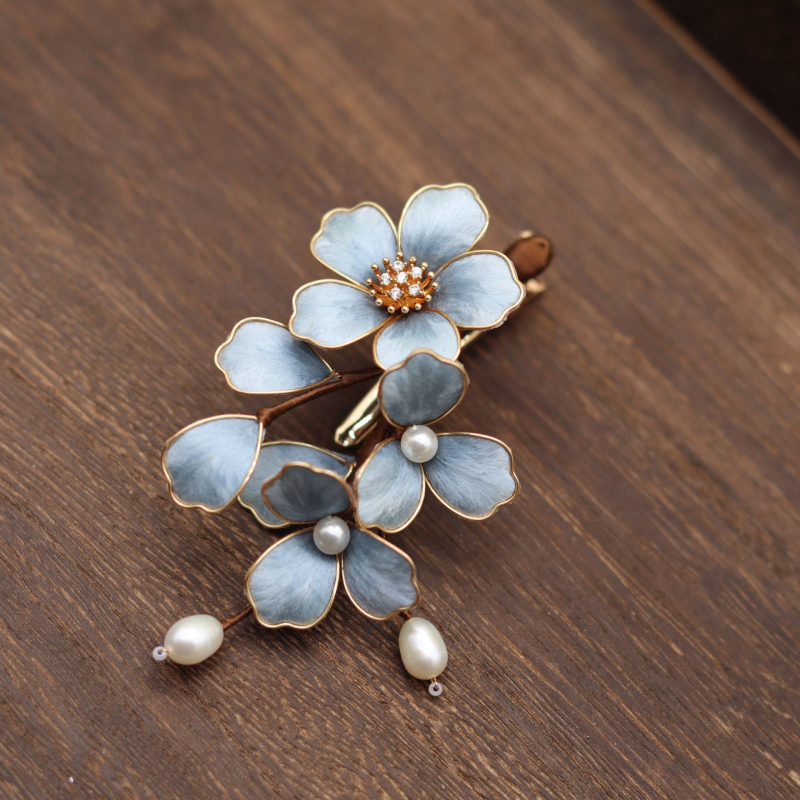 Clip de păr cu floare de mătase – Stil retro Hanfu, clips în formă de floare, lansare vară 2025