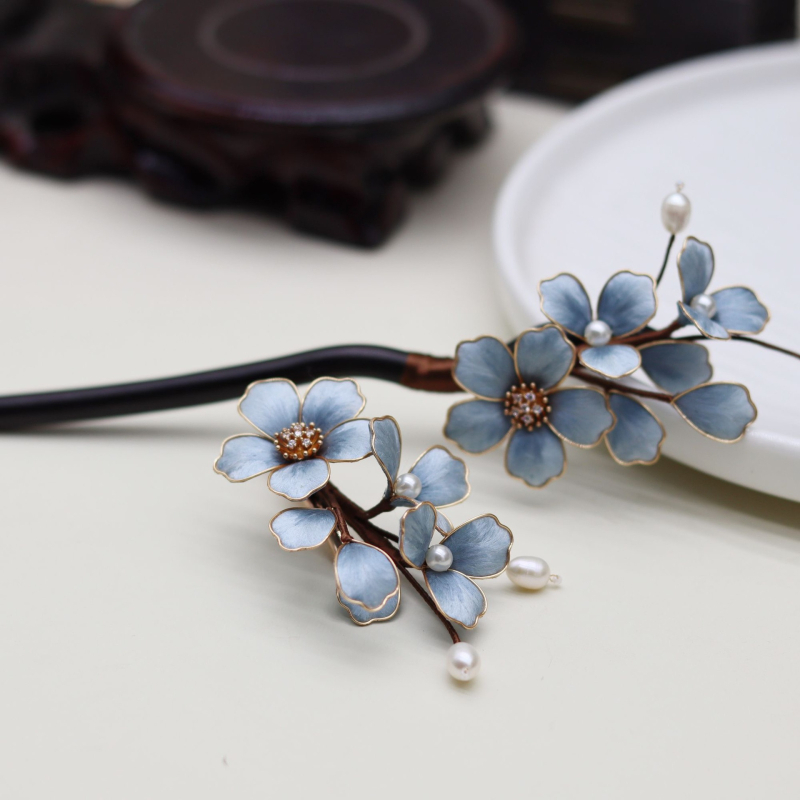 Clip de păr cu floare de mătase – Stil retro Hanfu, clips în formă de floare, lansare vară 2025