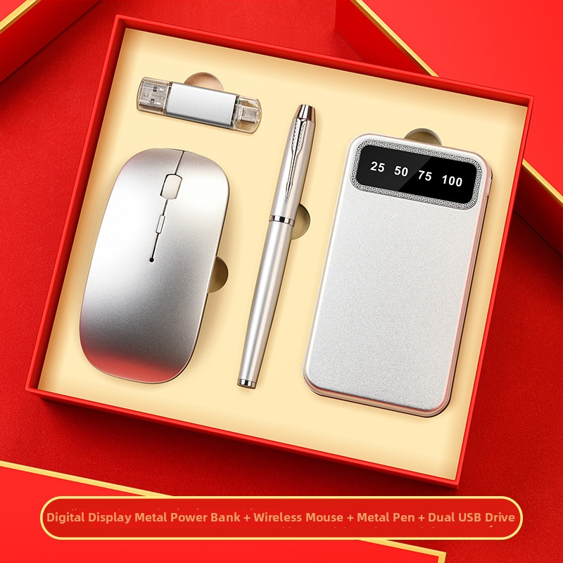 Set premium tastatură și mouse pentru cadouri corporative, construcție metalică, personalizare logo, ambalat într-o cutie cadou personalizată