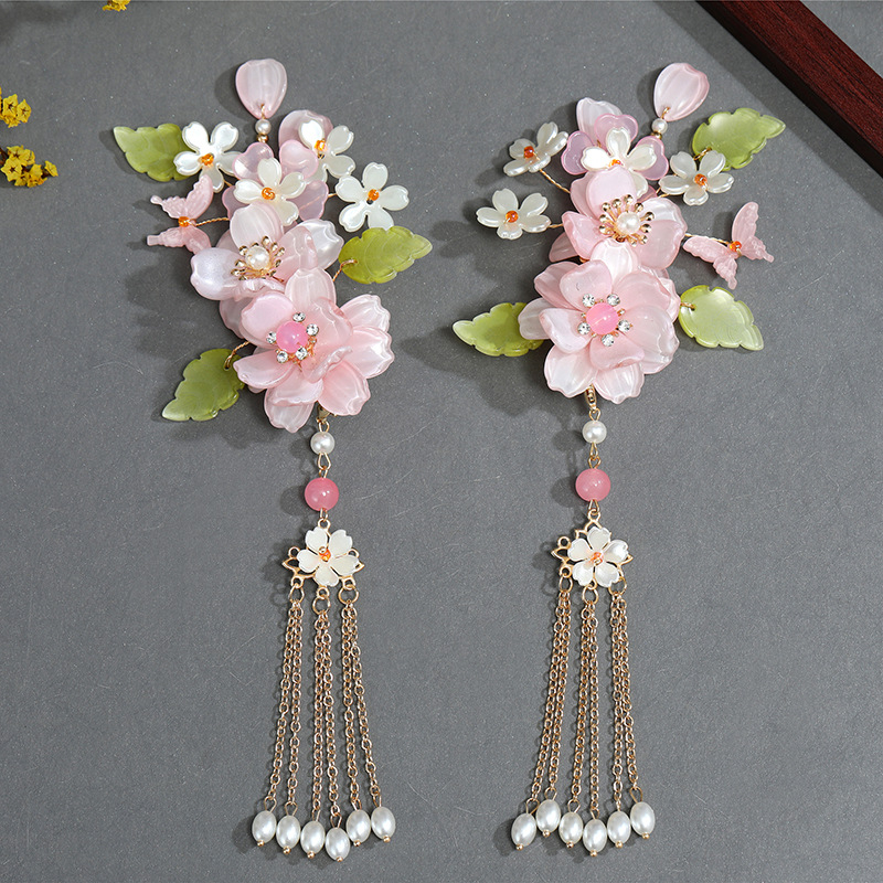 Akrilo gėlių motyvo plaukų aksesuaras — etninio stiliaus moterų aksesuaras, Liangben Jewelry, gėlių dizainas, atskiras įpakavimas