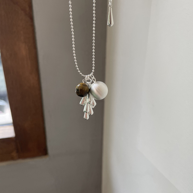 Bakrena ogrlica s privjeskom od prirodnog kamena, dizajn grozdastog niza, ručna izrada, geometrijski lanac