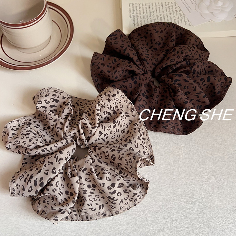 Леопардов принт ластик за коса | плат, ръчна изработка, висока еластичност, стил: сладък и хладен полъх, есен 2025