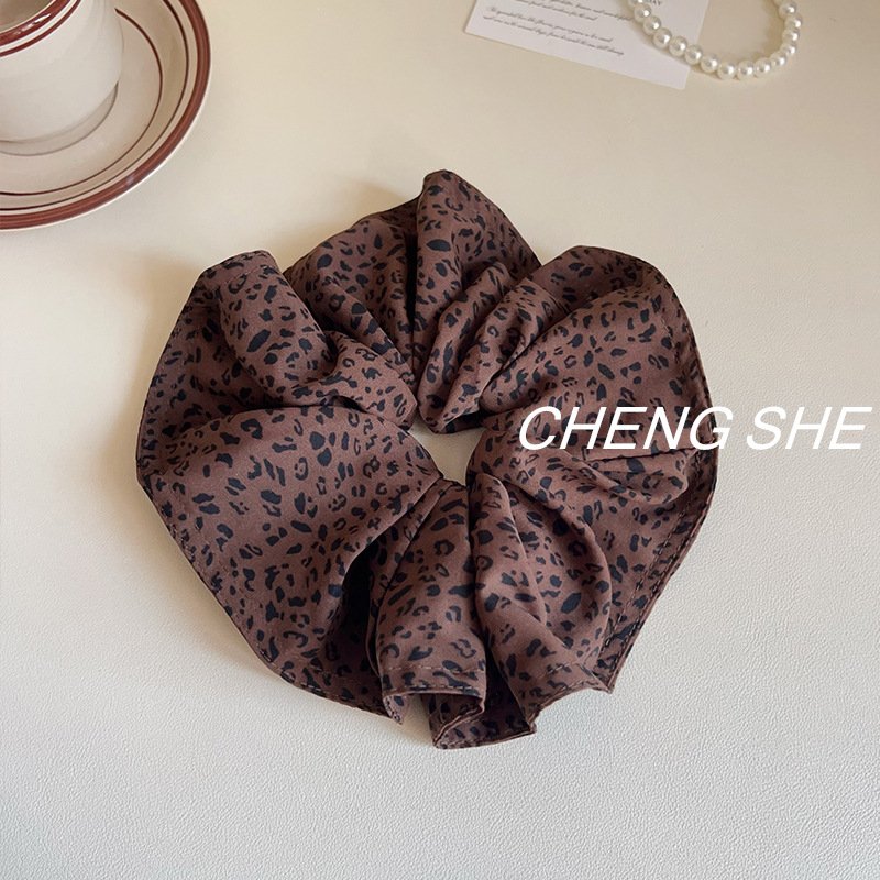 Леопардов принт ластик за коса | плат, ръчна изработка, висока еластичност, стил: сладък и хладен полъх, есен 2025