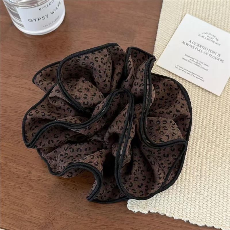 Scrunchie za kosu s leopard uzorkom, tekstilni materijal, ručna izrada, korejski stil, visoka elastičnost, učvršćivanje na krajevima, Zima 2025