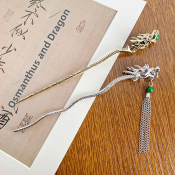 Metalo drakono formos plaukų segtukas, Guofeng stilius, elektroplatinis paviršius, kilmė Yiwu/Jinhua, Zhejiang