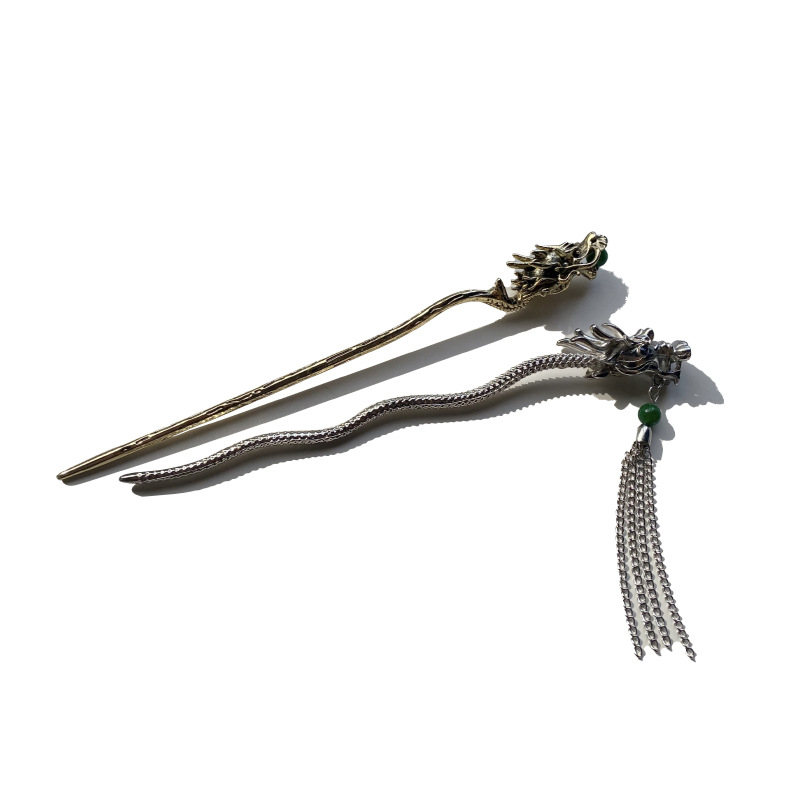 Metalo drakono formos plaukų segtukas, Guofeng stilius, elektroplatinis paviršius, kilmė Yiwu/Jinhua, Zhejiang