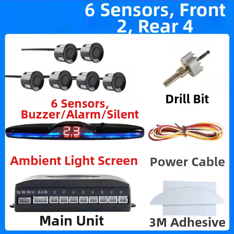 Atpakaļgaitas radars ar TFT displeju, 4/6/8 zondi, reāls balsu paziņojums, mēness formas ekrāns, priekšējais un aizmugurējais radāra attēls (CQ-1401)