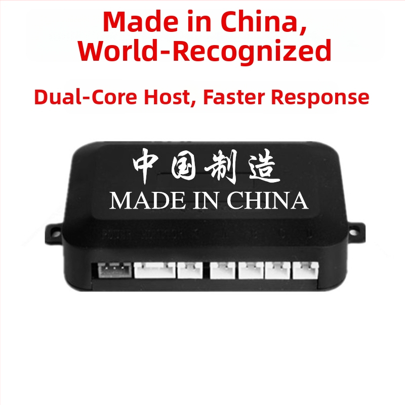 Atpakaļgaitas radars ar 4/6/8 zondi, brīdinājuma signāls ar reālu balsi, divkodolu mēnessformas ekrāns, priekšējais un aizmugurējais radaru attēls, 12V barošana