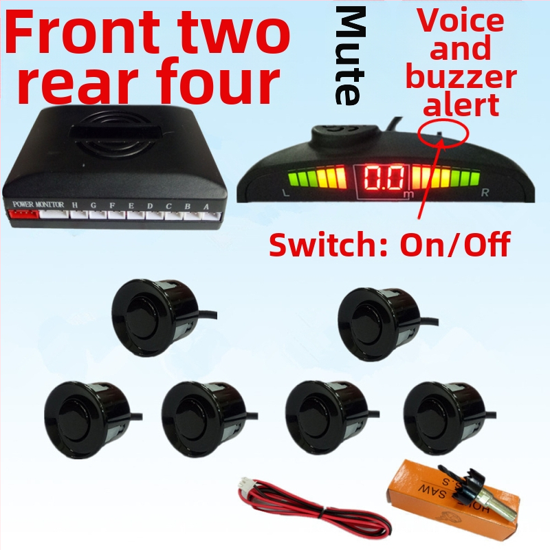 Atpakaļgaitas radars ar 4/6/8 zondi, brīdinājuma signāls ar reālu balsi, divkodolu mēnessformas ekrāns, priekšējais un aizmugurējais radaru attēls, 12V barošana