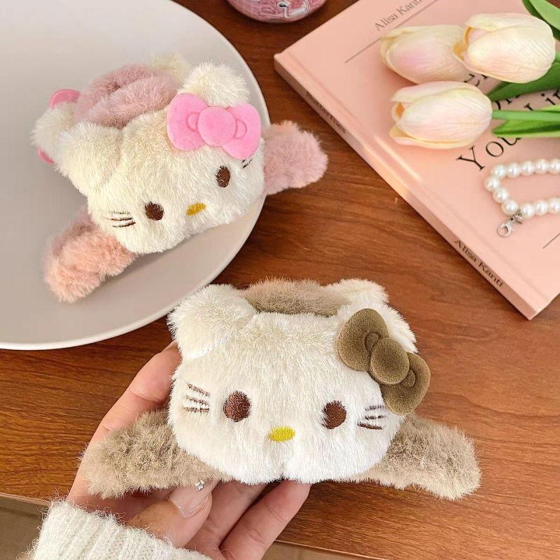 Клип за коса - плюшена котка, корейски стил, ръчна изработка (Плюш; Грипер; есен 2024)