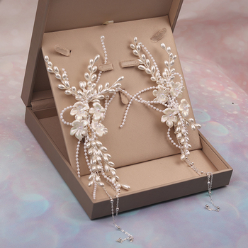 Диадема за коса с перлено цвете и пискюл, странична щипка, тъкано изработено, естествен стил