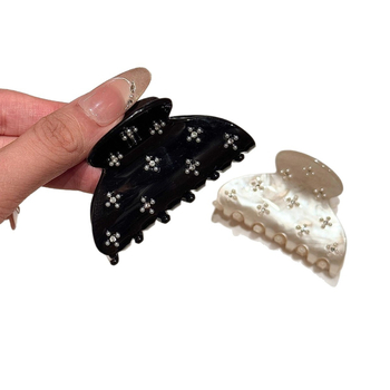 Щипка за коса с притискащ механизъм за задната част на главата — полупристегващ дизайн, акрил и имитационни перли