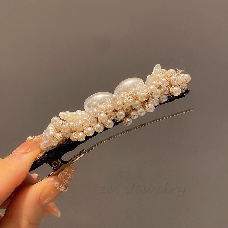 Перлена щипка за коса – за бретон и свободни кичури, клипс с една част, модерен аксесоар за коса