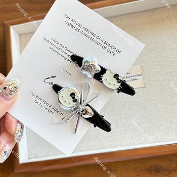 Clip de păr din plastic, lucrat manual, cu motiv pisică-inimă, clip duckbill, stil drăguț și proaspăt, pentru femei