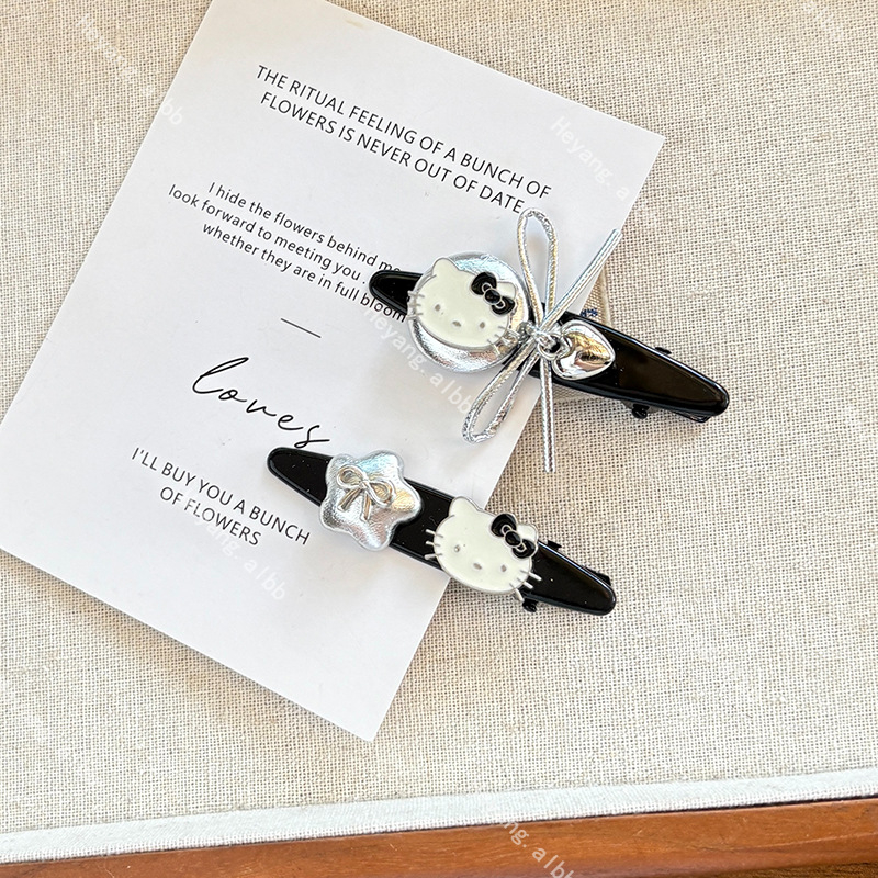 Clip de păr din plastic, lucrat manual, cu motiv pisică-inimă, clip duckbill, stil drăguț și proaspăt, pentru femei