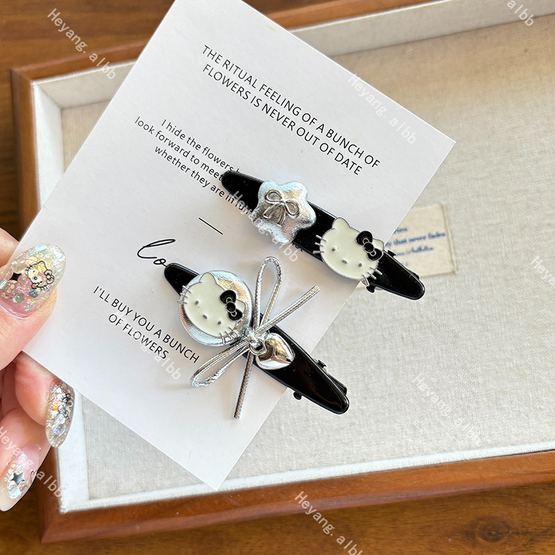 Clip de păr din plastic, lucrat manual, cu motiv pisică-inimă, clip duckbill, stil drăguț și proaspăt, pentru femei