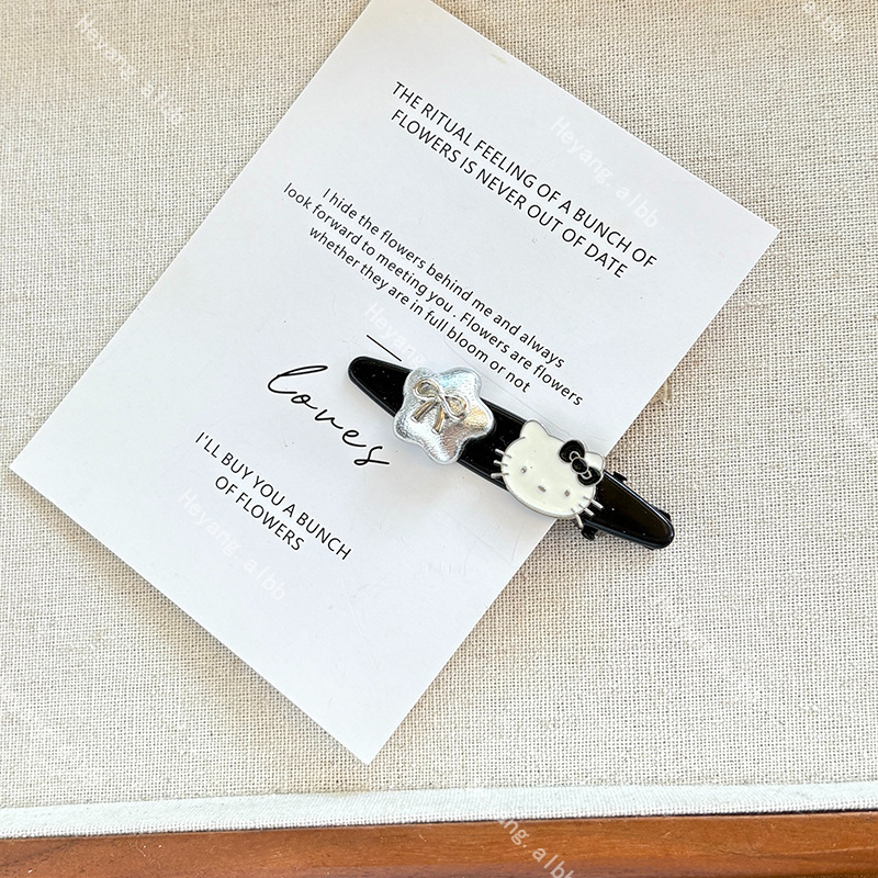 Clip de păr din plastic, lucrat manual, cu motiv pisică-inimă, clip duckbill, stil drăguț și proaspăt, pentru femei