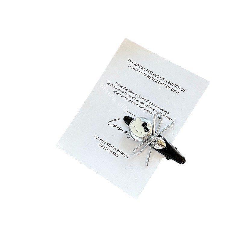 Clip de păr din plastic, lucrat manual, cu motiv pisică-inimă, clip duckbill, stil drăguț și proaspăt, pentru femei