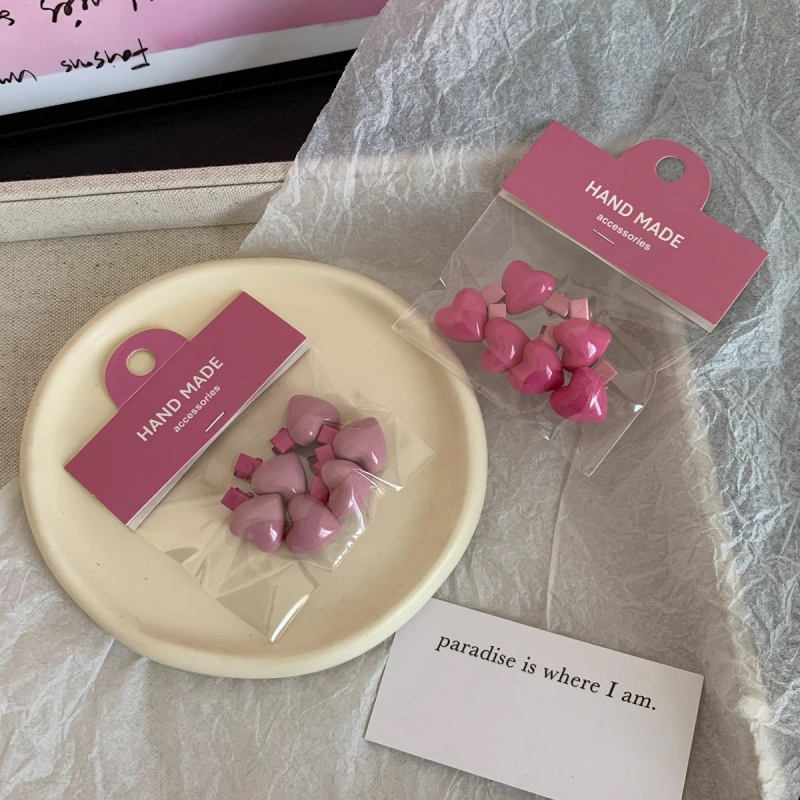 Сърцевидни щипки за коса, комплект от 6 броя, странични щипки за бретон и разрошени кичури, материал: оцетна киселина