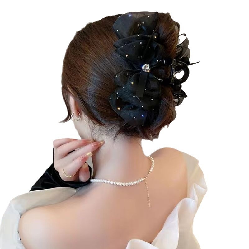 Spona za kosu od platna s Gypsophila rhinestone mesh, ručno izrađena, tip klipse gripper