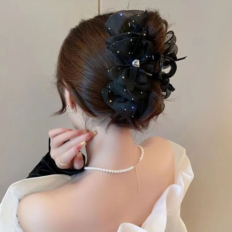 Spona za kosu od platna s Gypsophila rhinestone mesh, ručno izrađena, tip klipse gripper
