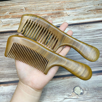 Drveni češalj za kosu, materijal: sandalwood/rosewood, polirani završetak, uzorak pejzažnih cvjetova