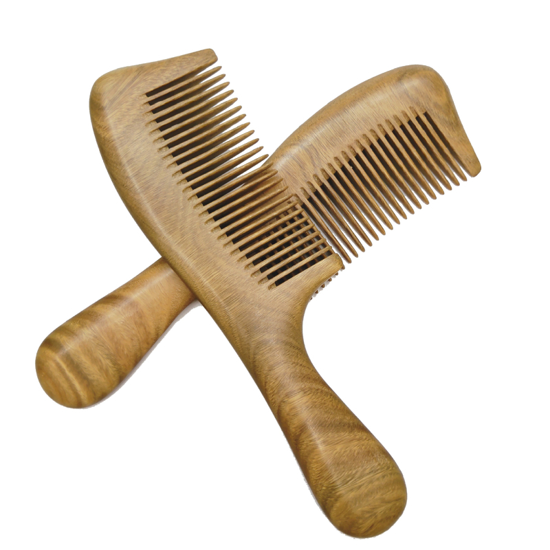 Drveni češalj za kosu, materijal: sandalwood/rosewood, polirani završetak, uzorak pejzažnih cvjetova